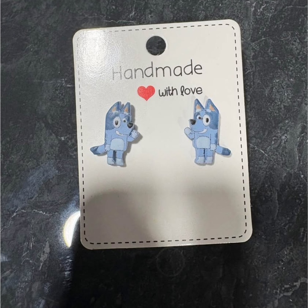 NEW handmade Bluey earrings + custom Xmas Bluey tumbler gift set